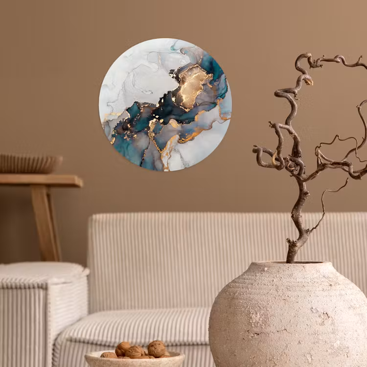 Blauw - Marmer - Goud Wandcirkel behangsticker klein -sfeer1