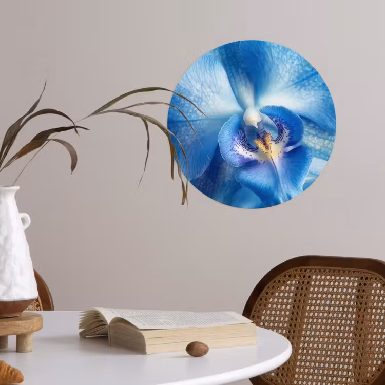 Blauw - Orchidee - Elegeant Wandcirkel behangsticker klein -sfeer3