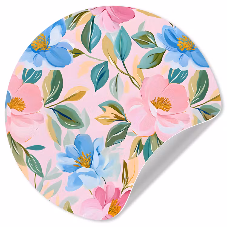 Blauw - Roze - Bloemen Wandcirkel behangsticker klein -3d