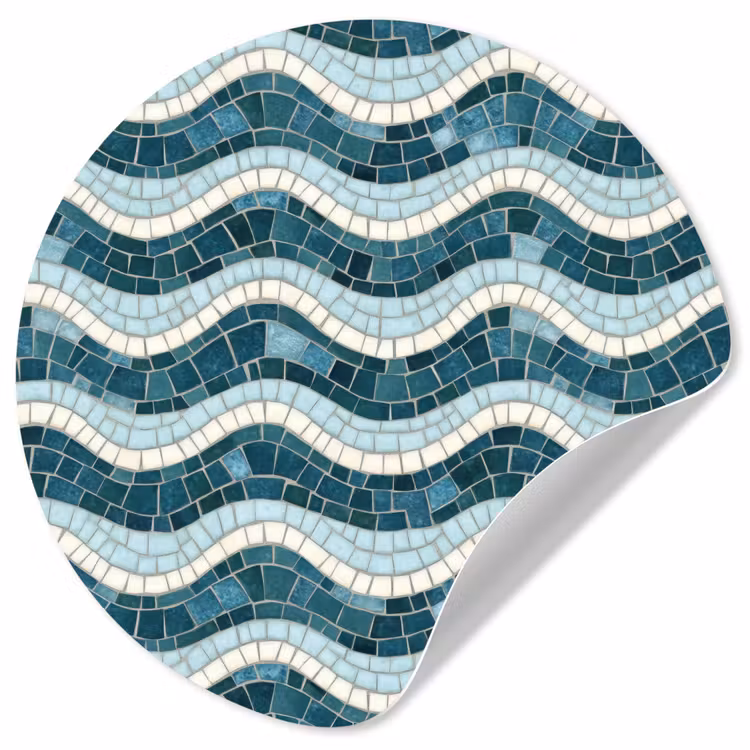 Blauw - Wit - Mozaïek - Golvend Wandcirkel behangsticker klein 186 -3d