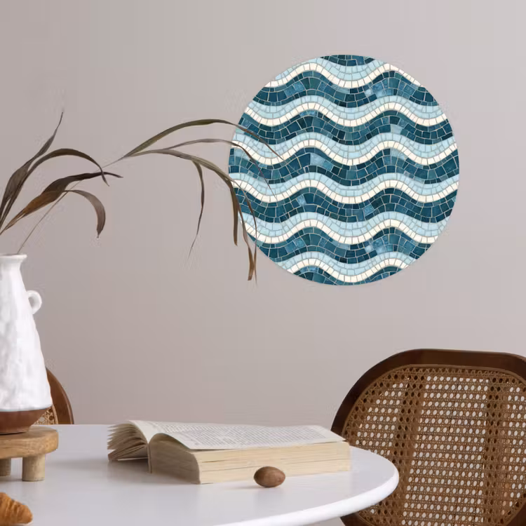 Blauw - Wit - Mozaïek - Golvend Wandcirkel behangsticker klein 186 -sfeer3