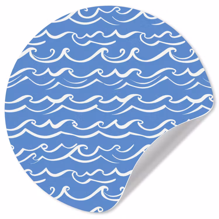 Blauw - Wit - Simpel - Getekend - Golven Wandcirkel behangsticker klein 186 -3d