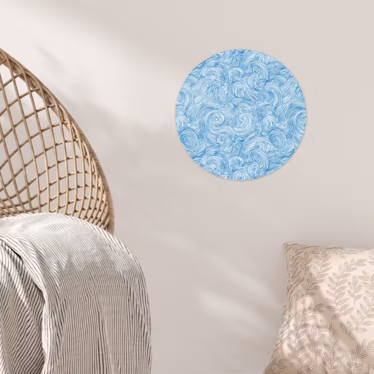 Blauw - Wit - Spiraal - Golven - Lijnen Wandcirkel behangsticker klein 186 -sfeer4