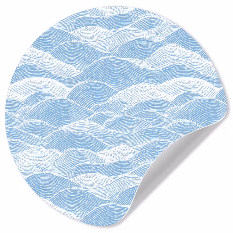 Blauw - Wit - Golven - Getekend Wandcirkel behangsticker klein 186 -3d