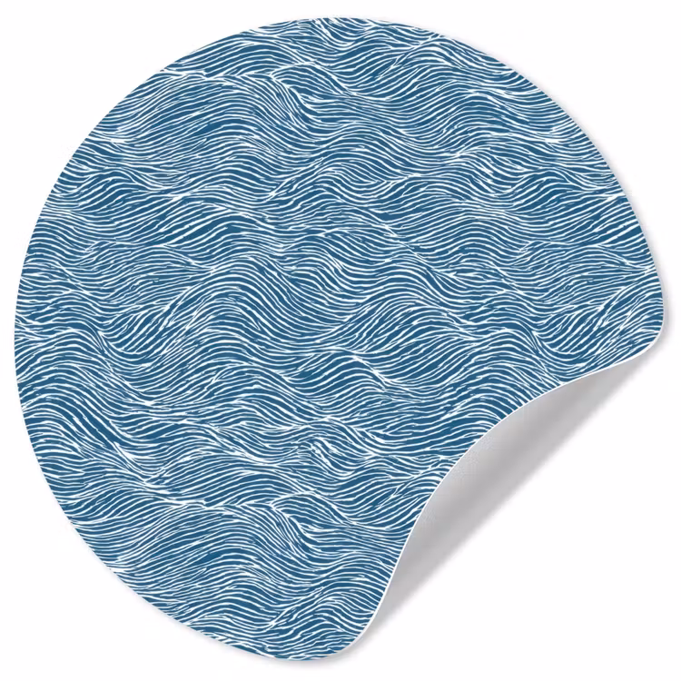 Blauw - Wit - Golven - Getekend - Textuur Wandcirkel behangsticker klein 186 -3d