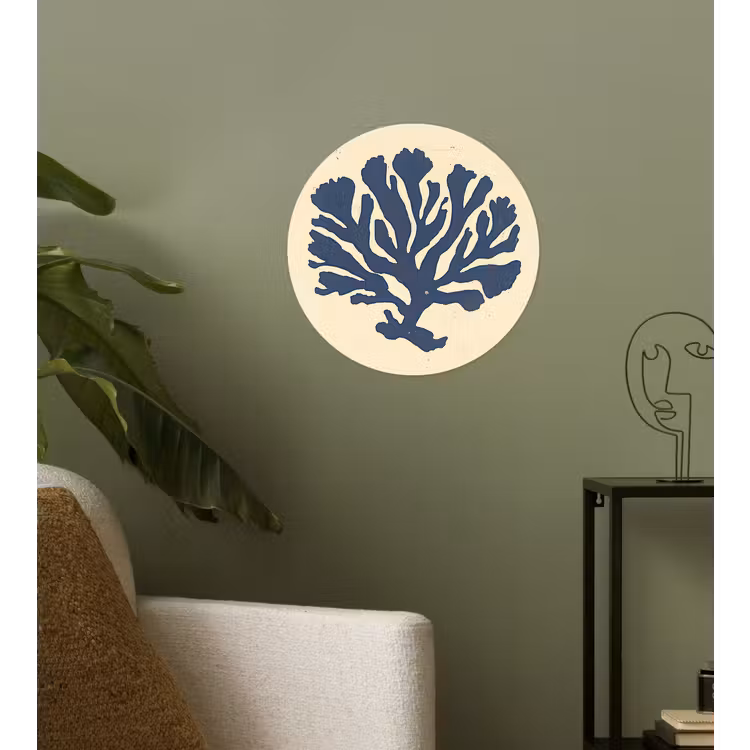 Blauw koraal - Vertakkingen - Beige Wandcirkel behangsticker klein -sfeer2