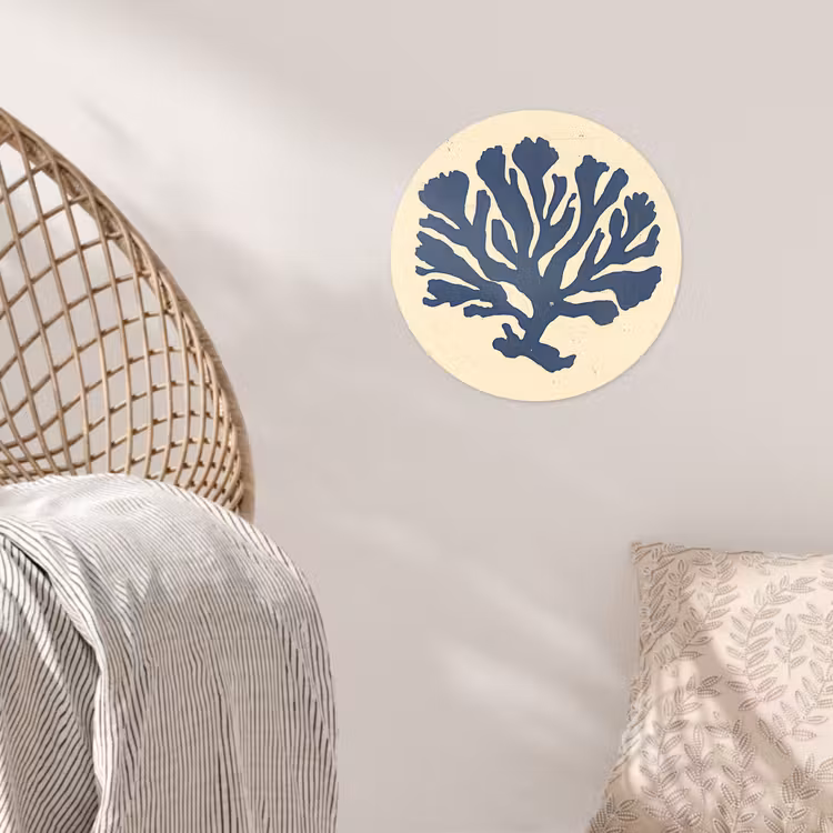 Blauw koraal - Vertakkingen - Beige Wandcirkel behangsticker klein -sfeer4