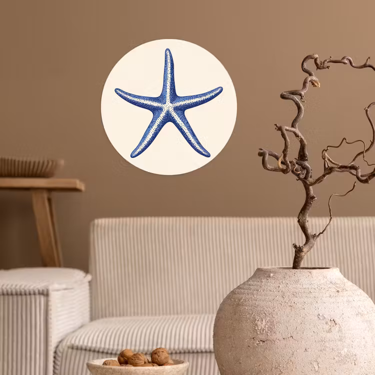 Blauwe zeester - Minimalistisch - Beige Wandcirkel behangsticker klein -sfeer1