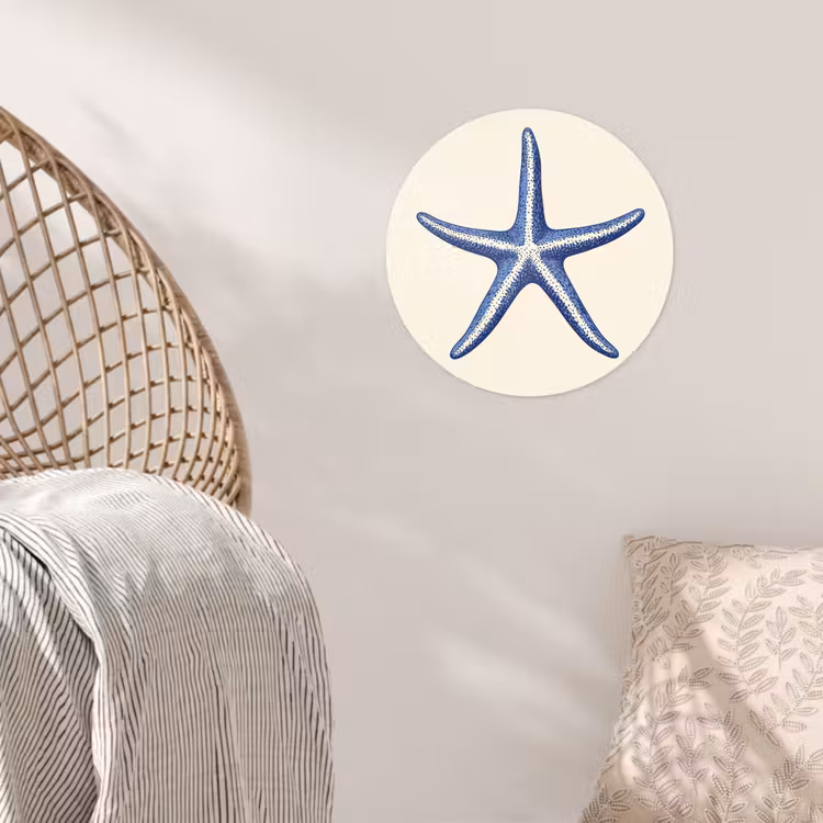 Blauwe zeester - Minimalistisch - Beige Wandcirkel behangsticker klein -sfeer4