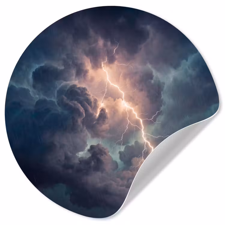 Bliksem - Storm - Natuur - Donker Wandcirkel behangsticker klein -3d