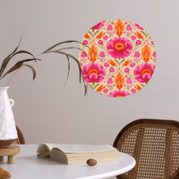 Bloemen - Barok - Roze - Oranje Wandcirkel behangsticker klein 186 -sfeer3