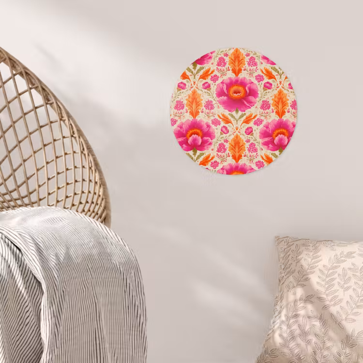 Bloemen - Barok - Roze - Oranje Wandcirkel behangsticker klein 186 -sfeer4