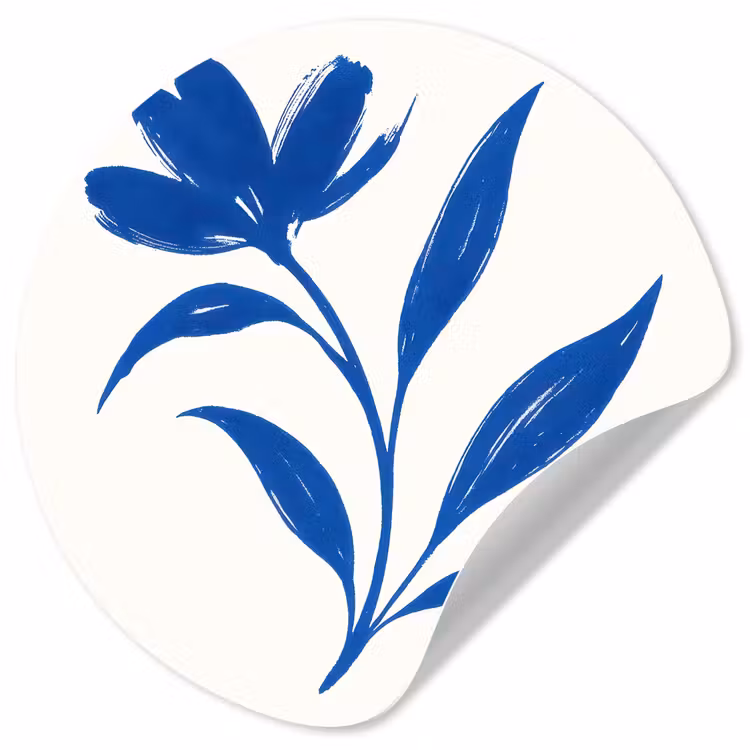 Bloem - Blaadjes - Minimalistisch - Blauw Wandcirkel behangsticker klein -3d