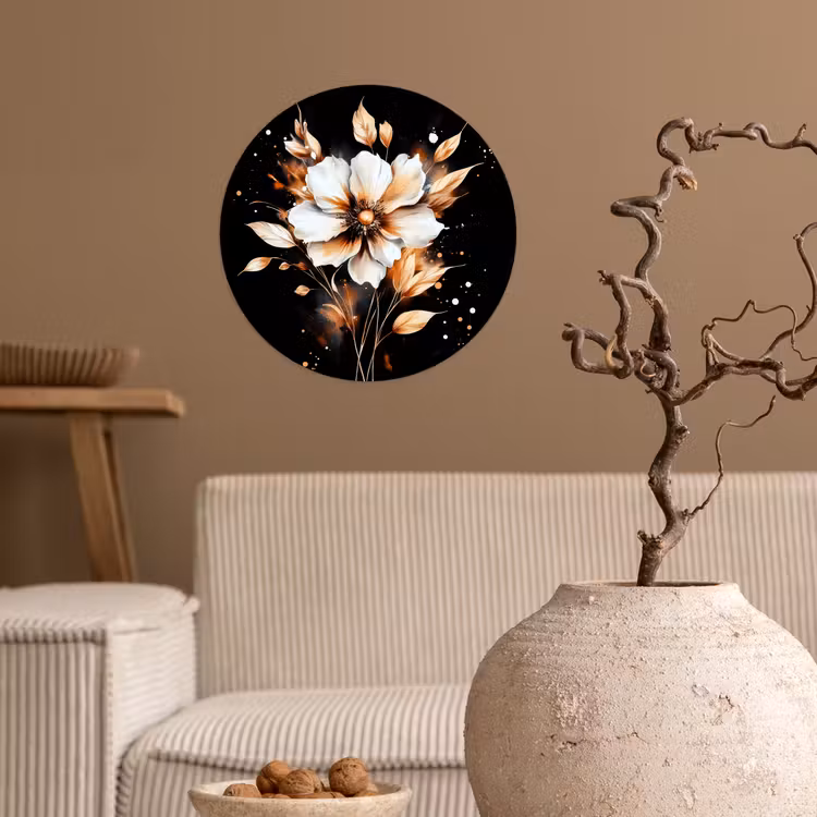 Bloem - Verf - Goud - Graffiti - Modern Wandcirkel behangsticker klein -sfeer1