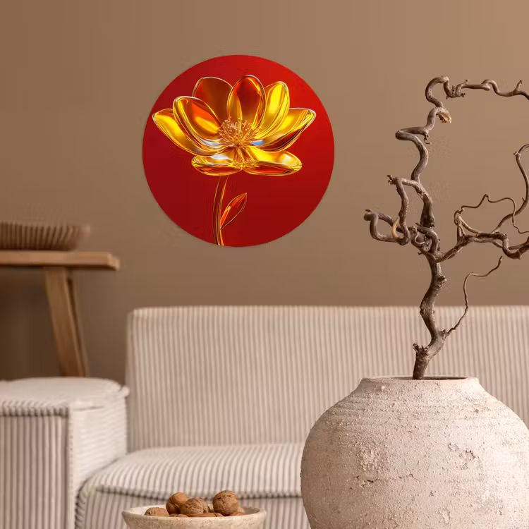 Bloem - Goud - Glazen Wandcirkel behangsticker klein -sfeer1