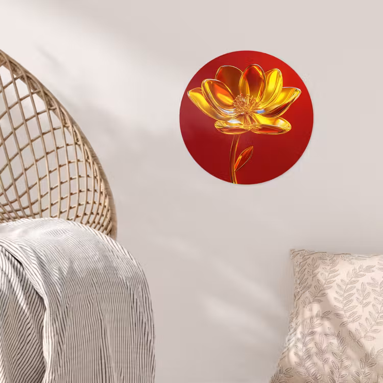 Bloem - Goud - Glazen Wandcirkel behangsticker klein -sfeer4