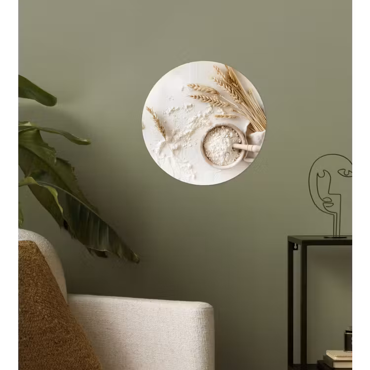 Bloem - Hout - Tarwe Wandcirkel behangsticker klein -sfeer2