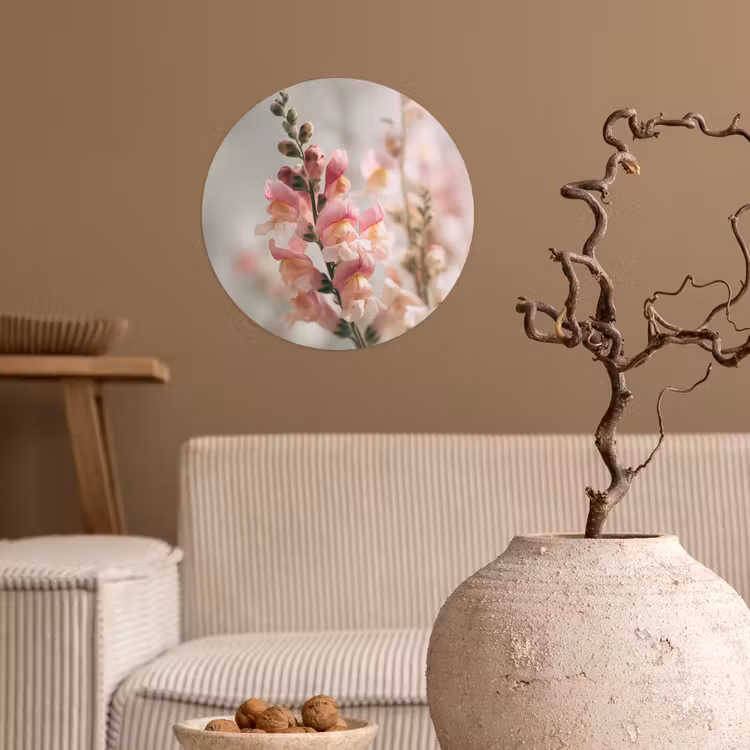 Bloem - Leeuwenbek - Roze - Stengel Wandcirkel behangsticker klein -sfeer1