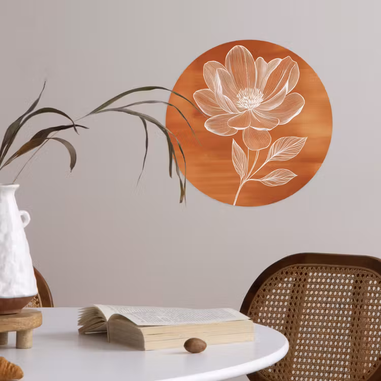 Bloem - Minimalistisch - Wit Wandcirkel behangsticker klein -sfeer3