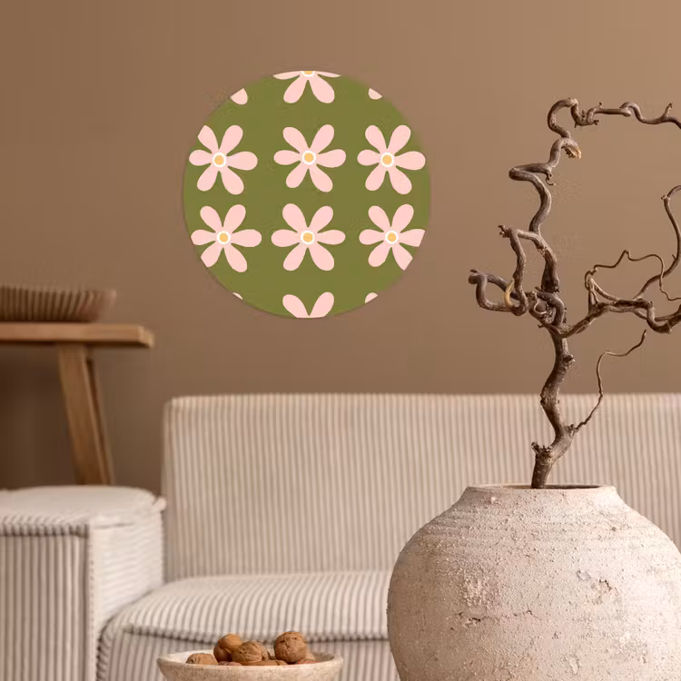 Bloem - Modern - Groen Wandcirkel behangsticker klein 186 -sfeer1