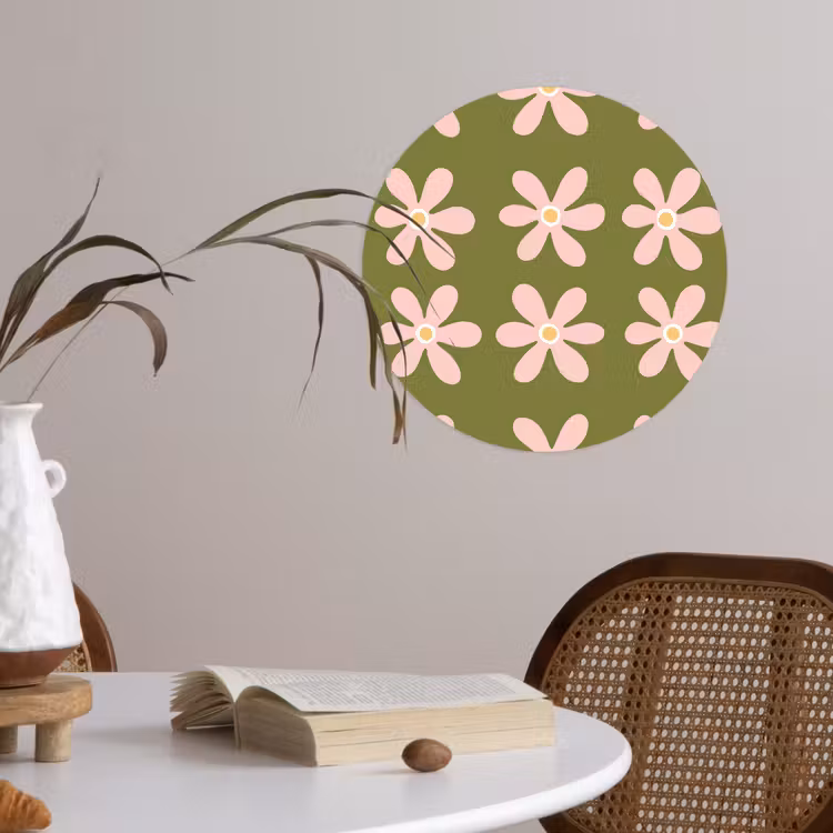 Bloem - Modern - Groen Wandcirkel behangsticker klein 186 -sfeer3