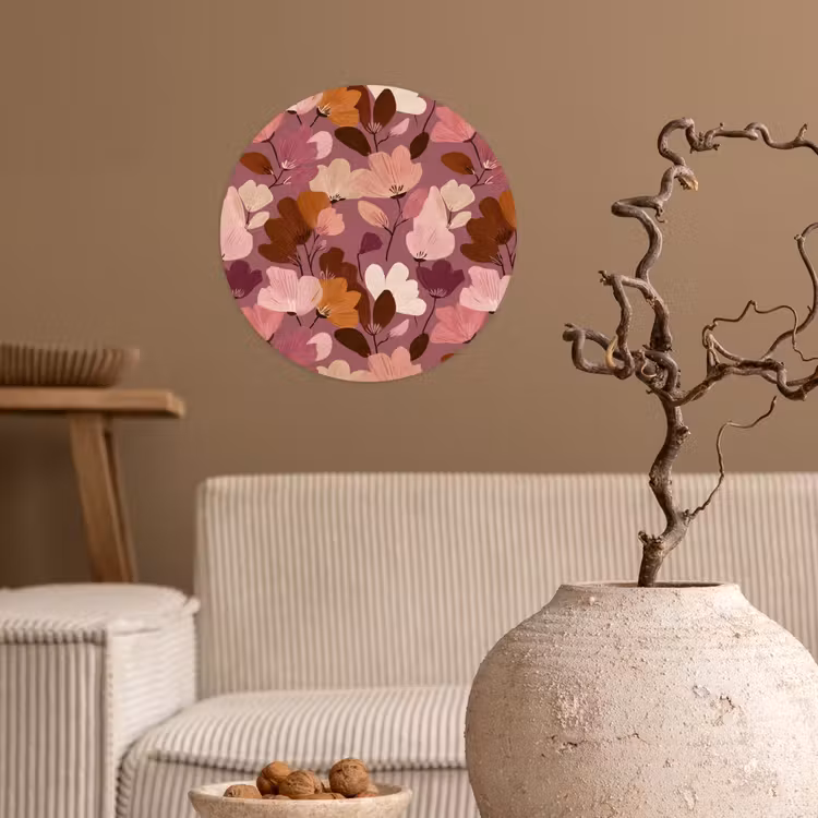 Bloem - Patroon - Roze Wandcirkel behangsticker klein 186 -sfeer1