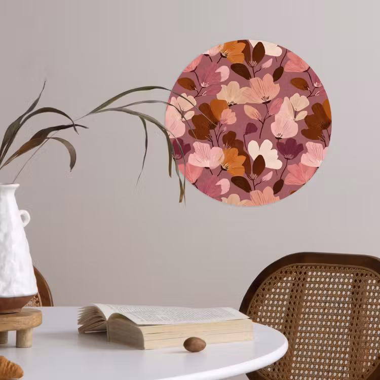 Bloem - Patroon - Roze Wandcirkel behangsticker klein 186 -sfeer3