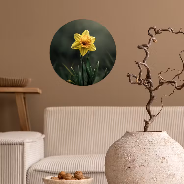 Bloem - Narcis - Gras - Geel Wandcirkel behangsticker klein -sfeer1
