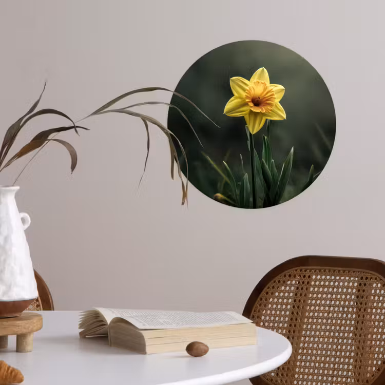 Bloem - Narcis - Gras - Geel Wandcirkel behangsticker klein -sfeer3