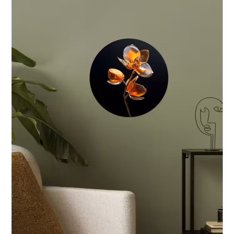 Bloem - Orchidee - Oranje Wandcirkel behangsticker klein -sfeer2