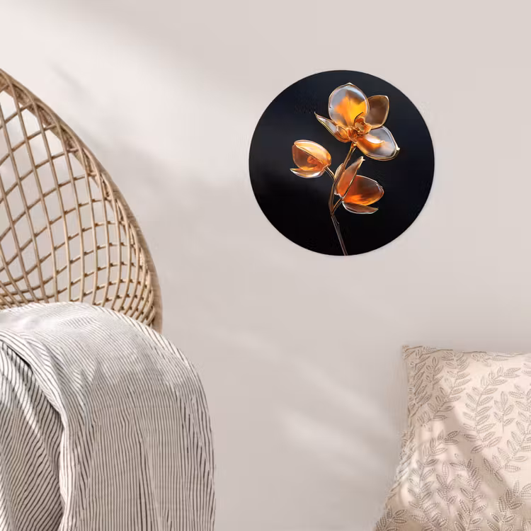 Bloem - Orchidee - Oranje Wandcirkel behangsticker klein -sfeer4