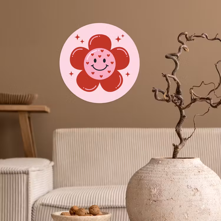 Bloem - Roze - Hartjes Wandcirkel behangsticker klein -sfeer1
