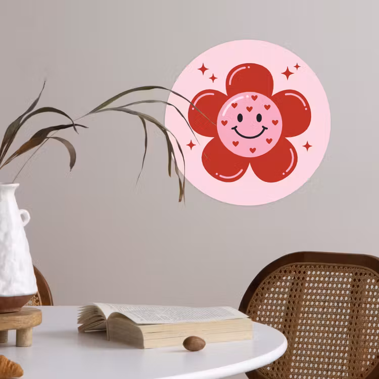 Bloem - Roze - Hartjes Wandcirkel behangsticker klein -sfeer3