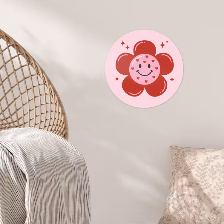 Bloem - Roze - Hartjes Wandcirkel behangsticker klein -sfeer4