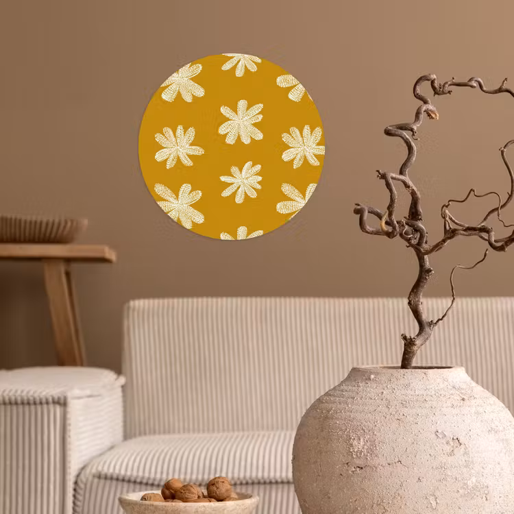 Bloem - Speels - Okergeel Wandcirkel behangsticker klein 186 -sfeer1