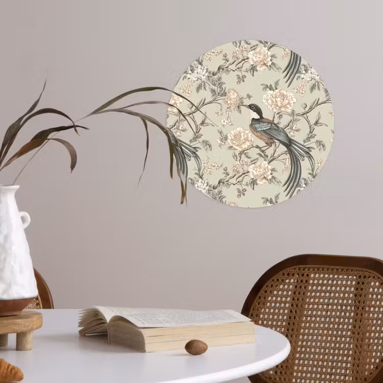 Bloem - Vogel - Kleurrijk Wandcirkel behangsticker klein 186 -sfeer3