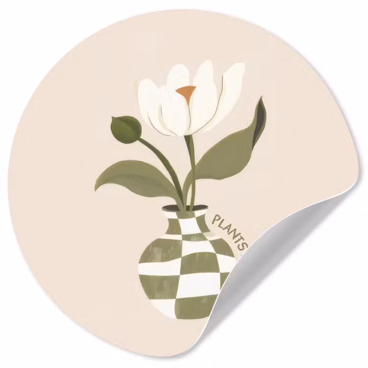 Bloem - Wit - Vaas - Quote Wandcirkel behangsticker klein -3d