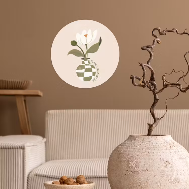 Bloem - Wit - Vaas - Quote Wandcirkel behangsticker klein -sfeer1