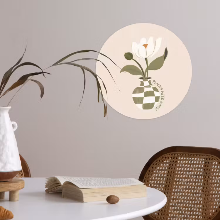Bloem - Wit - Vaas - Quote Wandcirkel behangsticker klein -sfeer3
