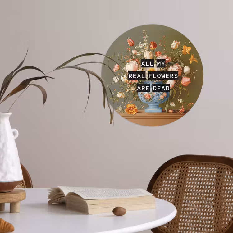 Bloem - Quote - Vintage - Art Wandcirkel behangsticker klein -sfeer3