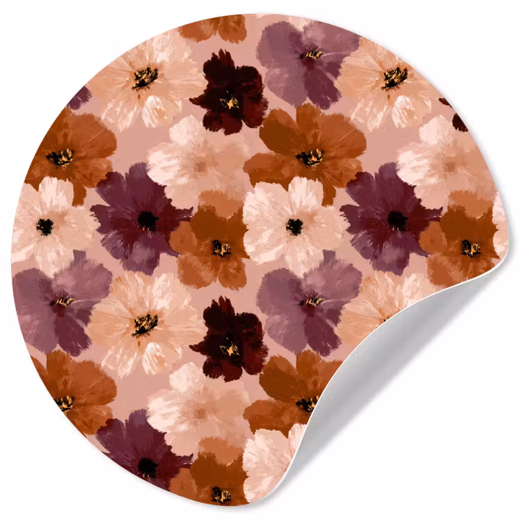 Bloemen - Abstract - Aardetinten Wandcirkel behangsticker klein 186 -3d