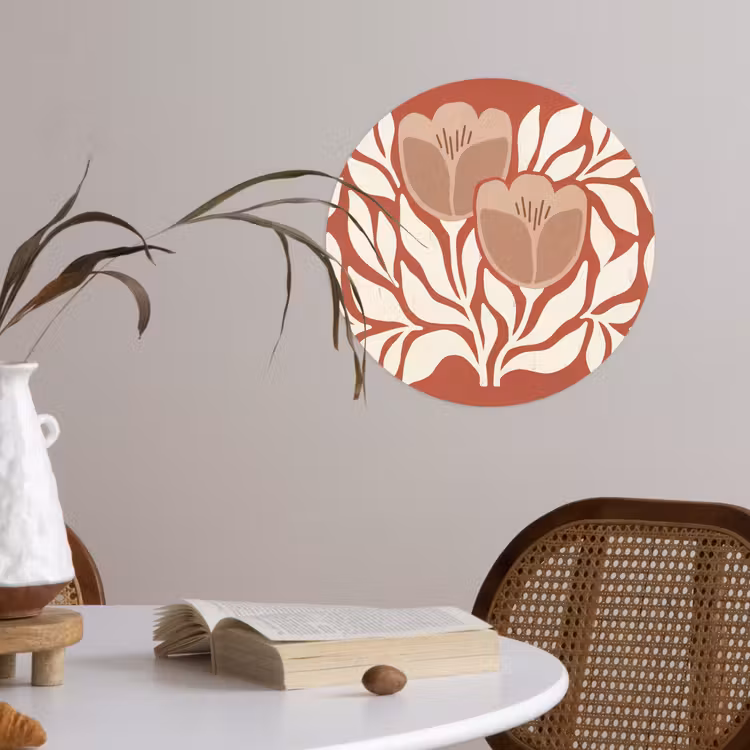 Bloemen - Abstract - Modern - Beige - Natuur Wandcirkel behangsticker klein -sfeer3