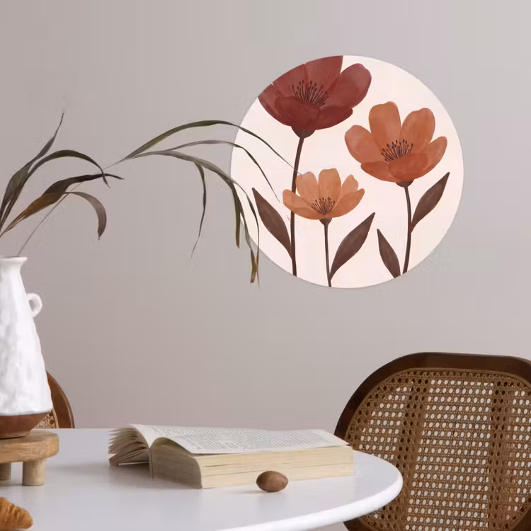 Bloemen - Abstract - Modern - Bruin - Decoratief Wandcirkel behangsticker klein -sfeer3