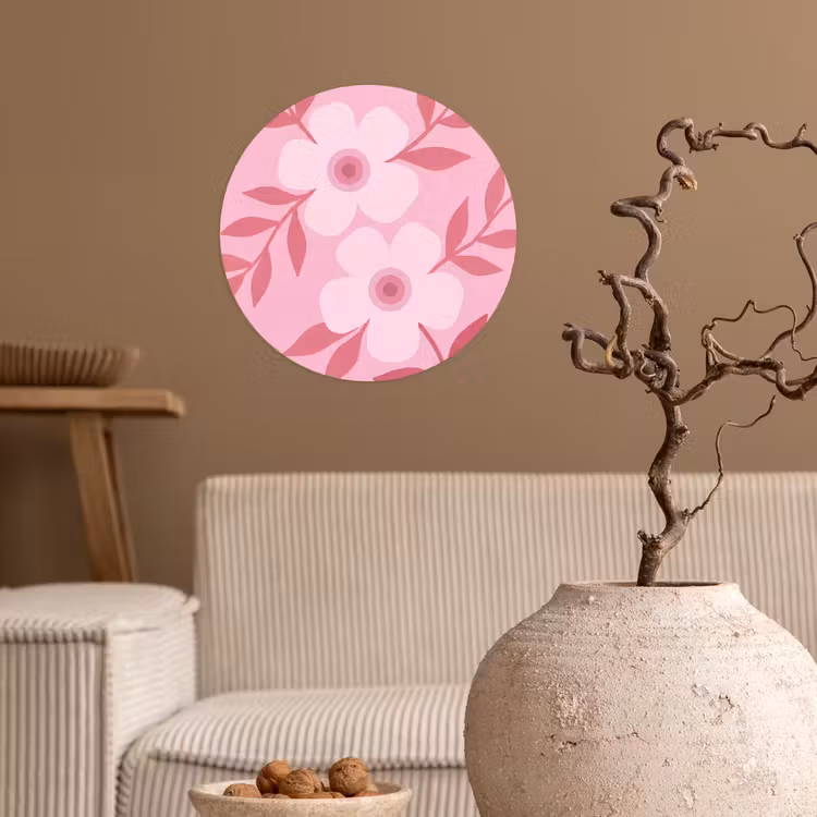 Bloemen - Abstract - Modern - Roze - Natuur Wandcirkel behangsticker klein -sfeer1