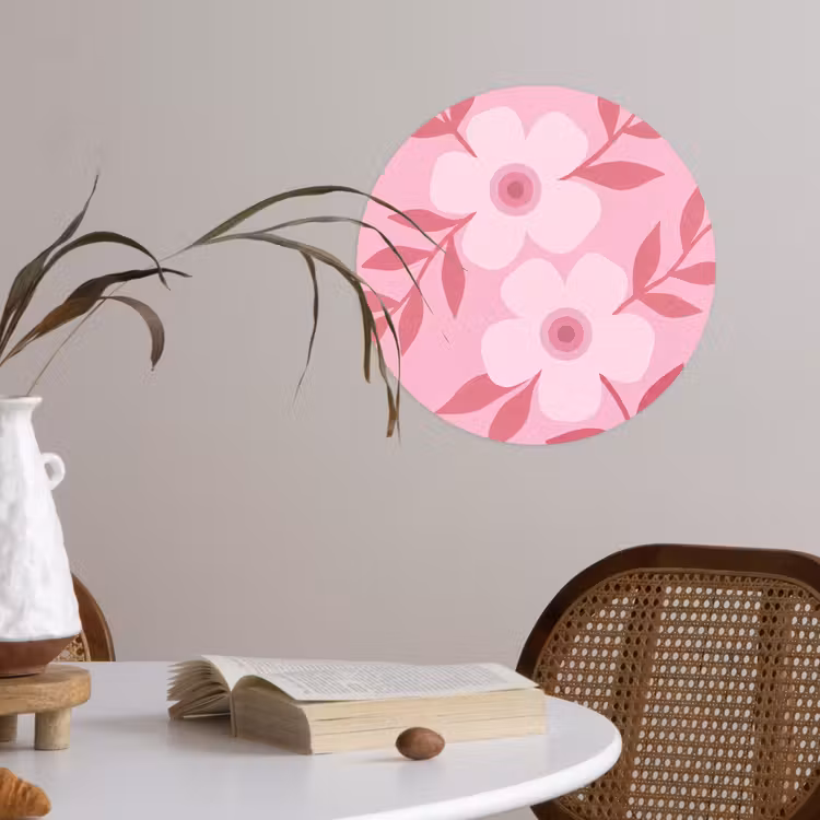 Bloemen - Abstract - Modern - Roze - Natuur Wandcirkel behangsticker klein -sfeer3