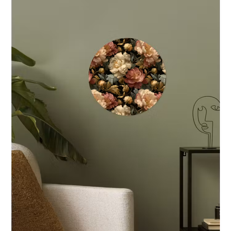 Bloemen - Barok - Patroon - Roze - Crème Wandcirkel behangsticker klein 186 -sfeer2