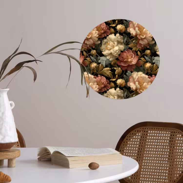 Bloemen - Barok - Patroon - Roze - Crème Wandcirkel behangsticker klein 186 -sfeer3