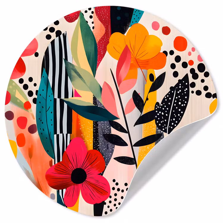 Bloemen - Bladeren - Abstract - Kleurrijk Wandcirkel behangsticker klein -3d