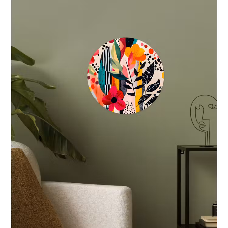 Bloemen - Bladeren - Abstract - Kleurrijk Wandcirkel behangsticker klein -sfeer2