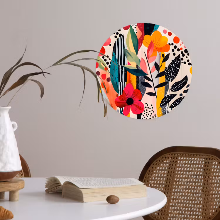 Bloemen - Bladeren - Abstract - Kleurrijk Wandcirkel behangsticker klein -sfeer3
